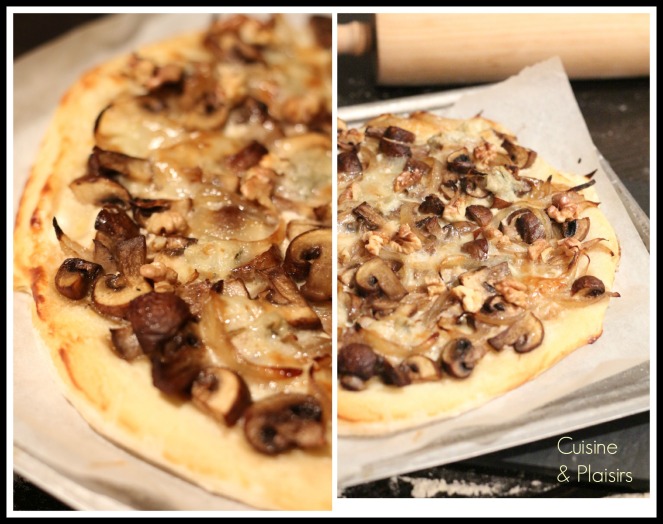 Pizza champignons, gorgonzola et noix